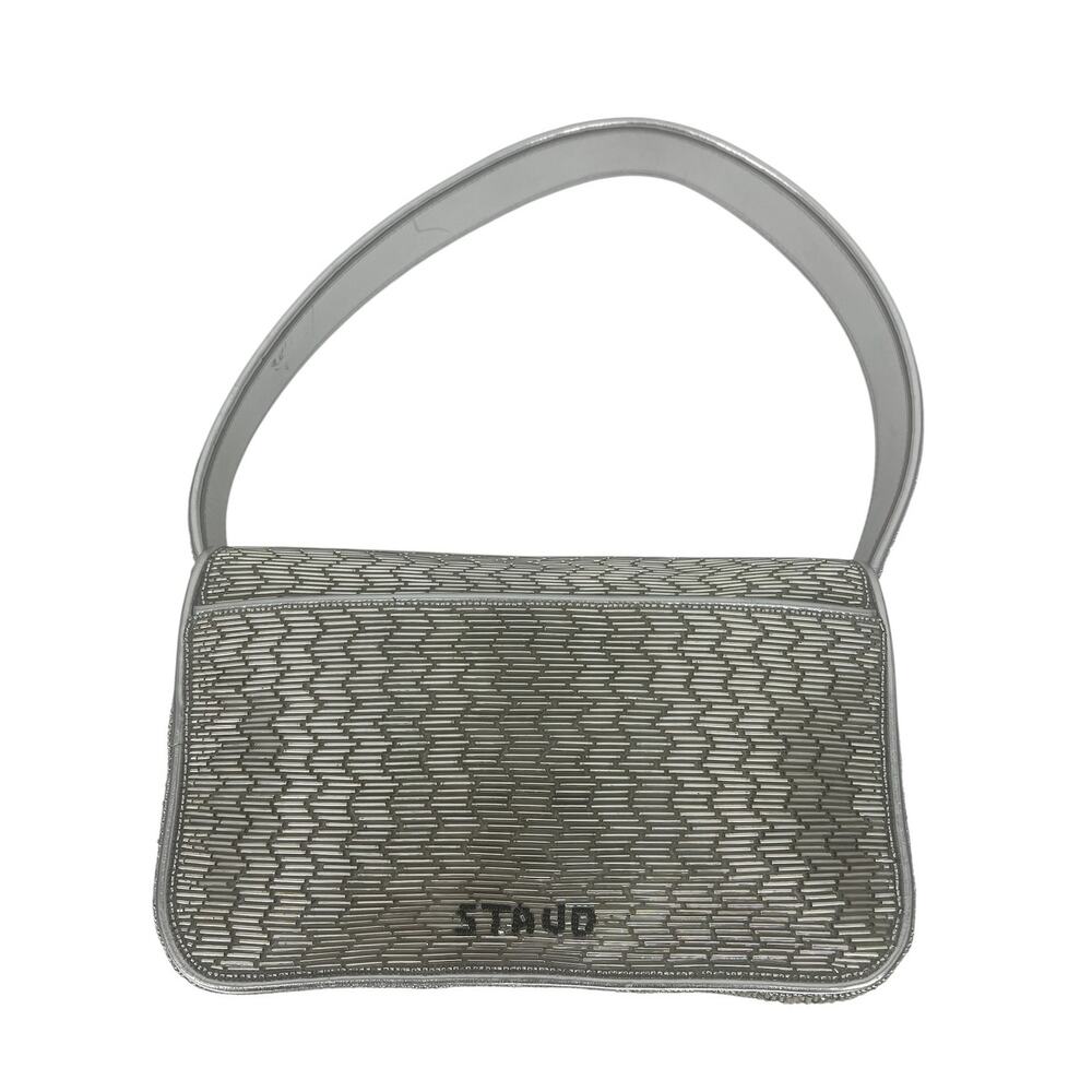 Staud Tommy Silver Beaded Shoulder Bag Metallic Evening Purse - Picture 12 of 16